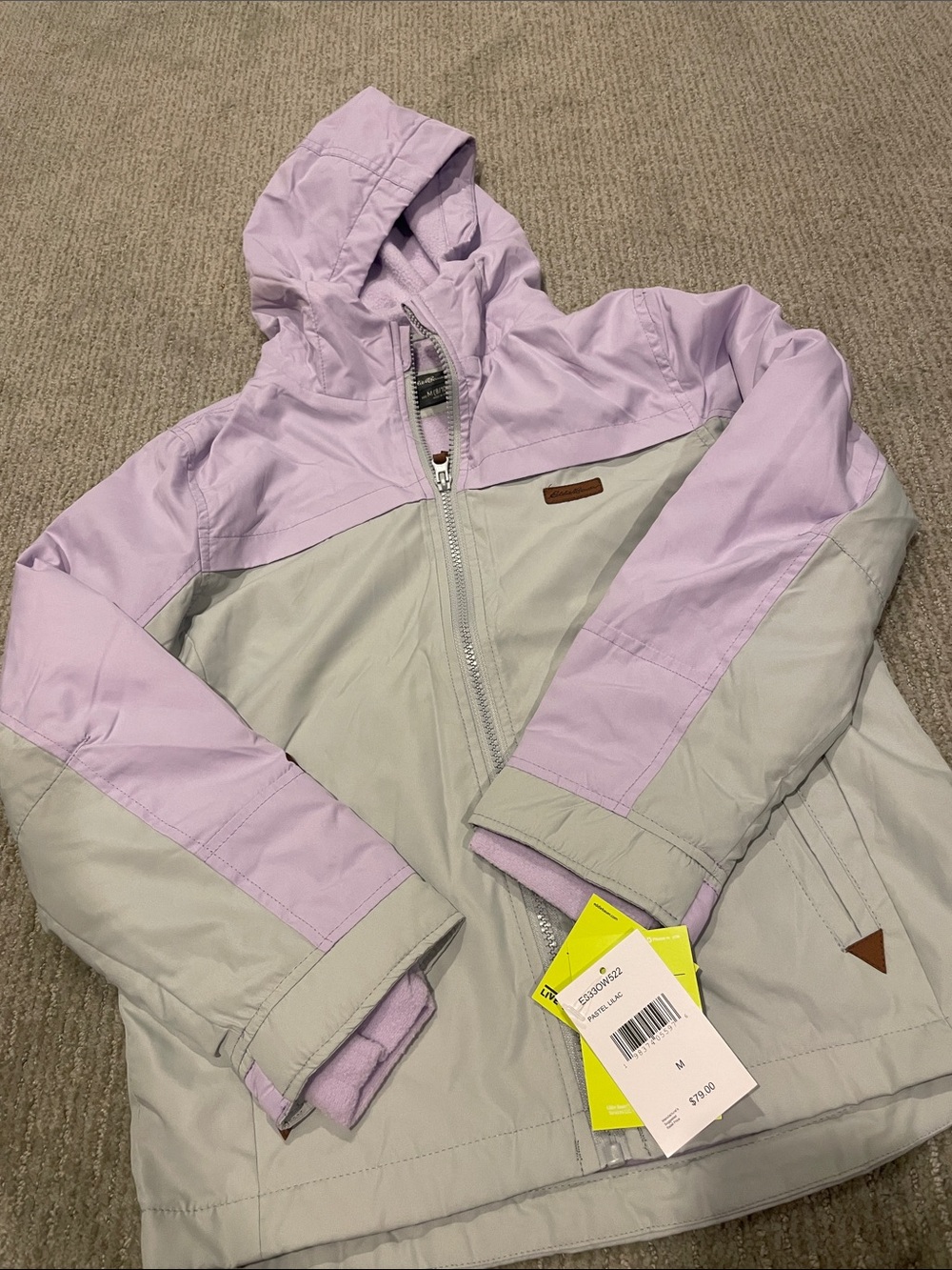 Eddie Bauer Colorblock Hooded Raincoat in Lilac and Light Gray